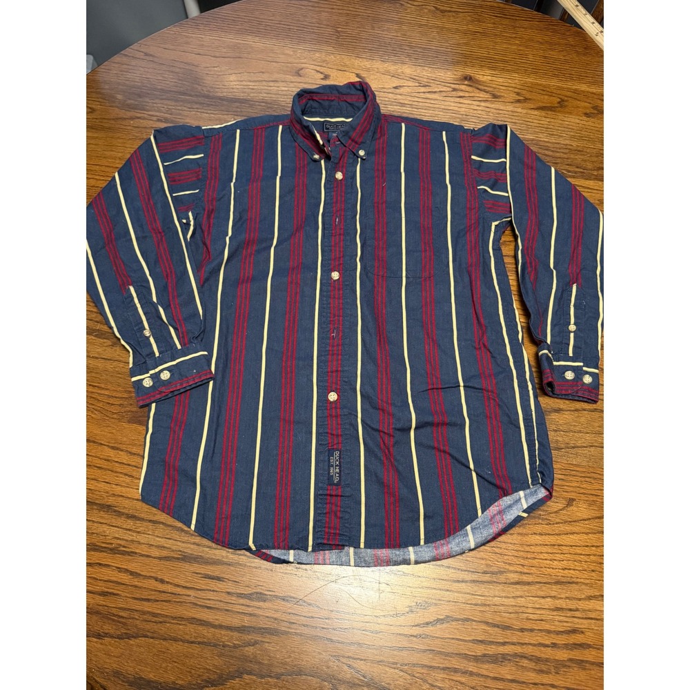 Duck Head Mens Long Sleeve Button Down Shirt Navy Red Yellow Striped Cotton M